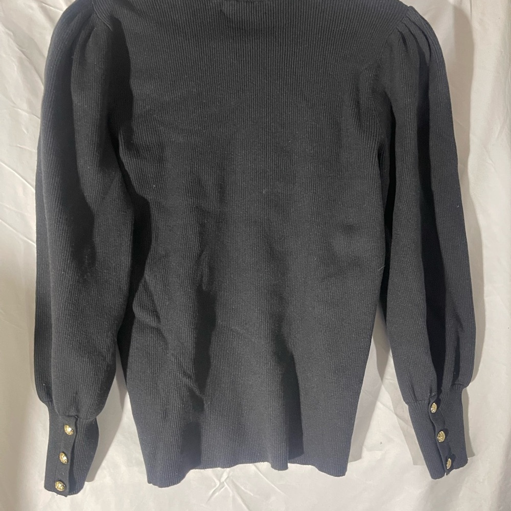 Black Sweater with Gold Button Accents